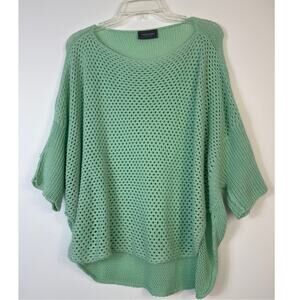 Wooden Ships Crochet Sweater M/L Sage Mint Dolman Sleeve Coastal Boho Knit Airy